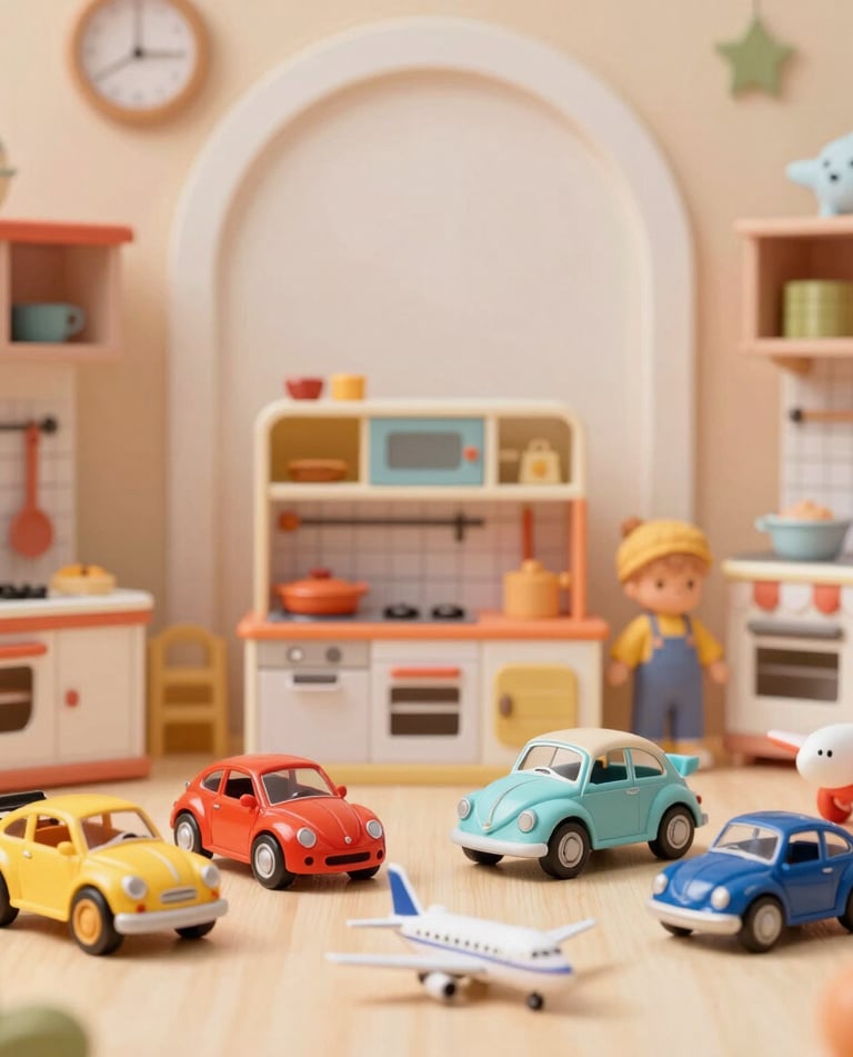 Colorful display of various accessory categories including bags, tech gadgets, and jewelry on a wooden table.