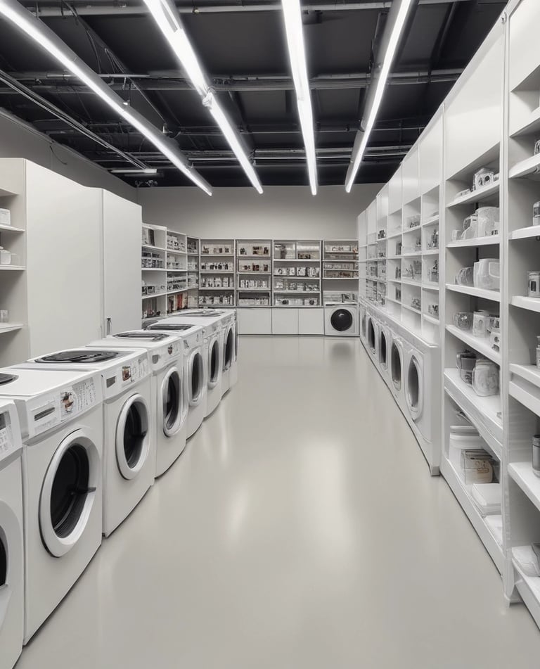 A modern kitchen showcasing various white goods.