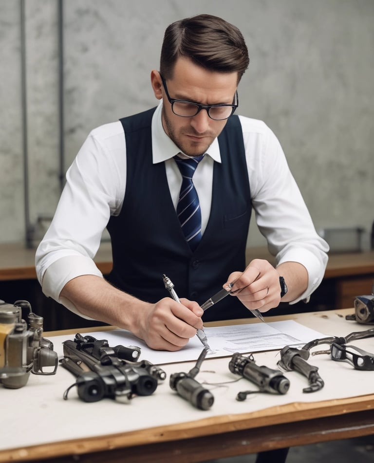 Set of diesel fuel injectors displayed neatly on a metal surface