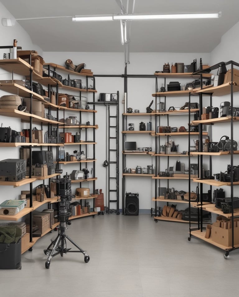 Softbox and LED panels set up for a portrait shoot in a bright studio