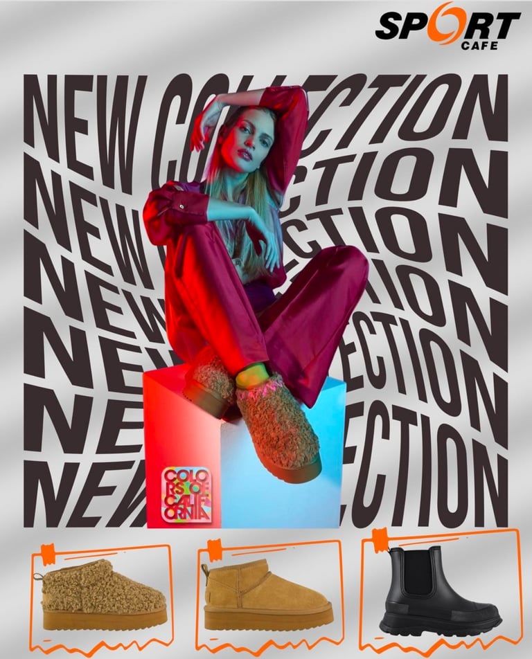 a woman in a red jacket and boots with a red hat