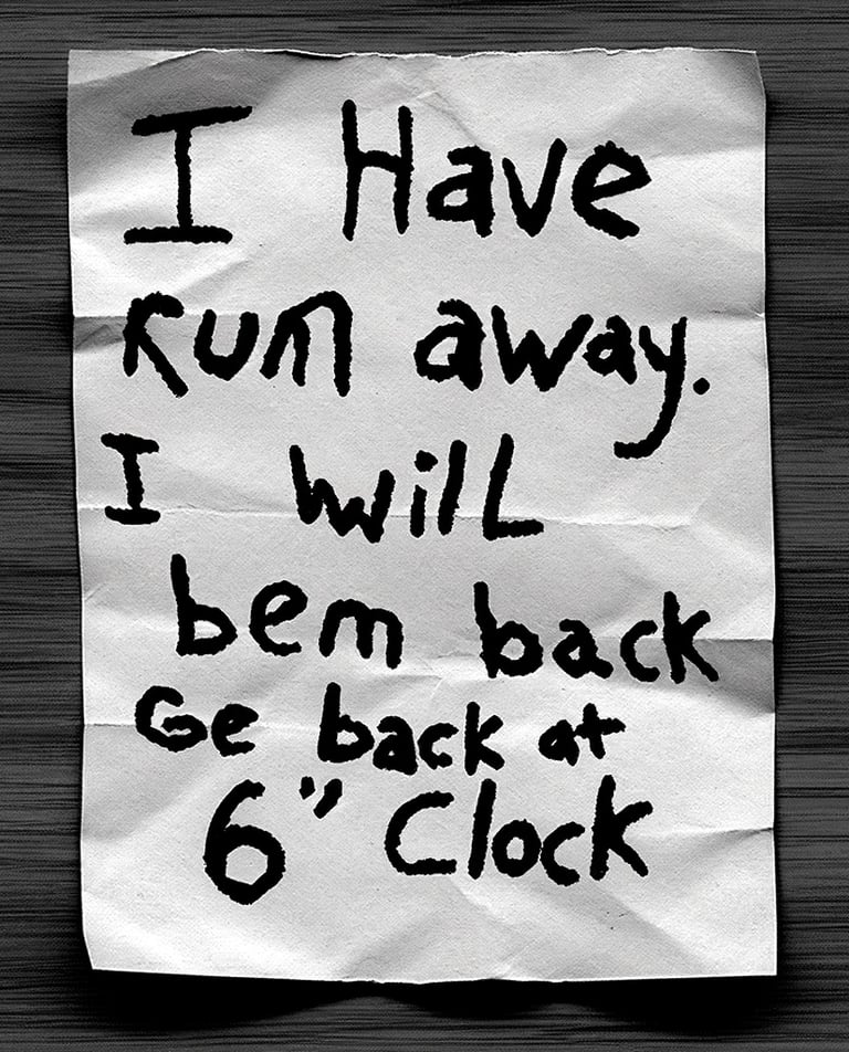 A child's message saying he has run away