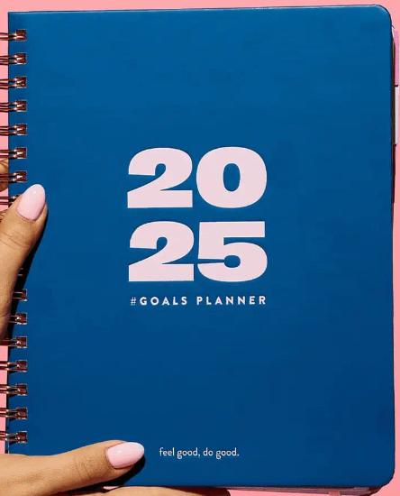 Book cover of 2025 Goals Planner, pale pink text on a blue background.