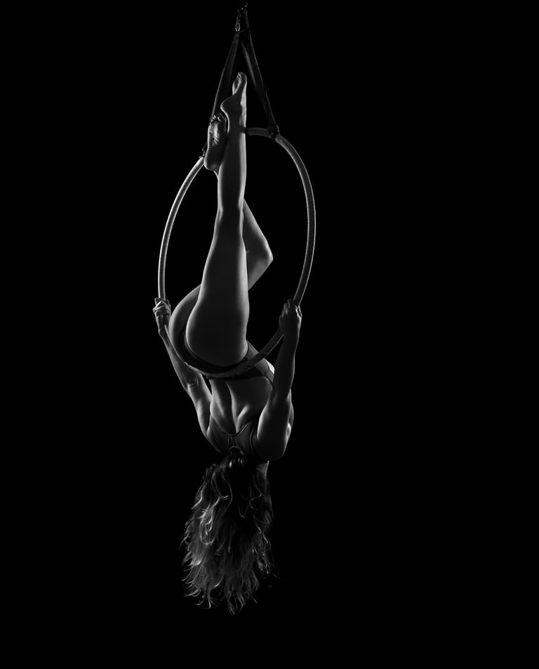 low key black and white aerial hoop photography maude tourret photography