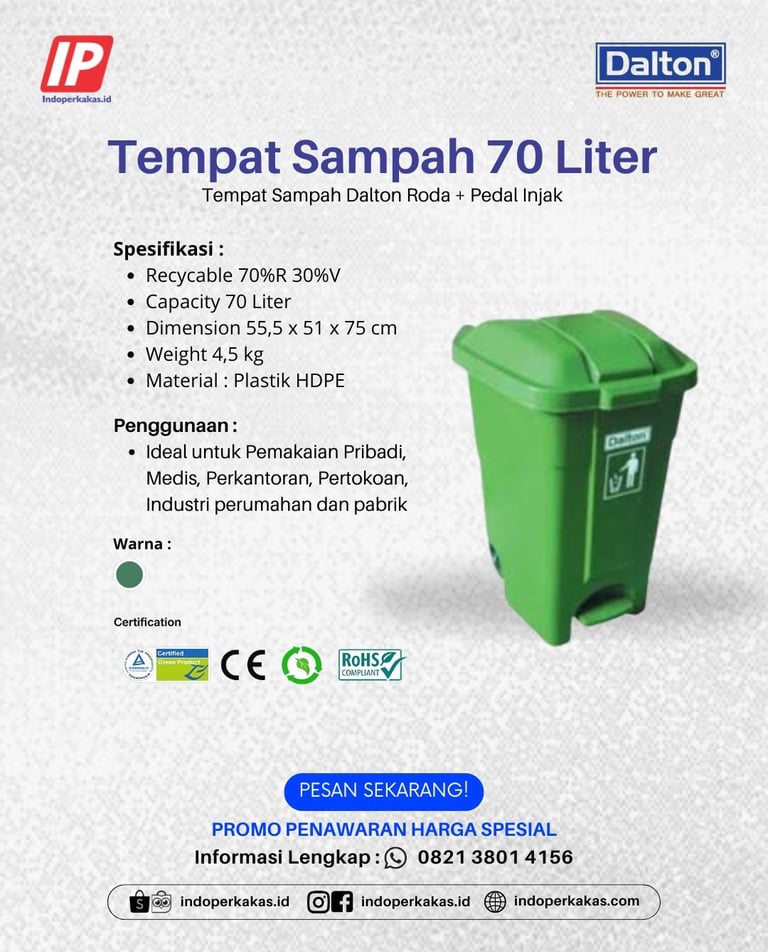 Tempat Sampah Dalton 70 Liter Pedal dan Roda