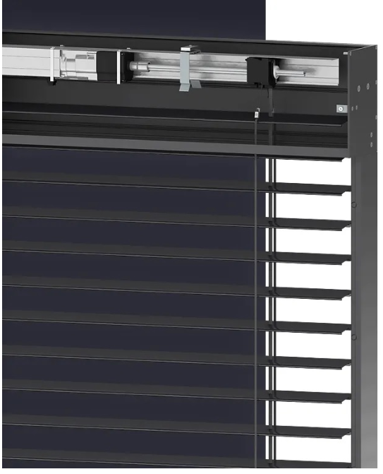 a closed roller shutter shutter shuttered window with blinds