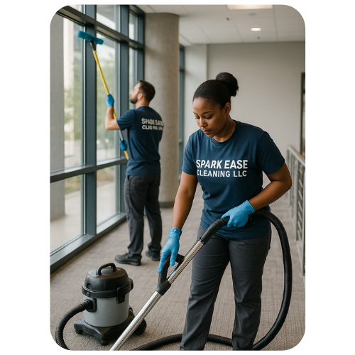 SparkEaseCleaning staff performing detailed window and floor cleaning