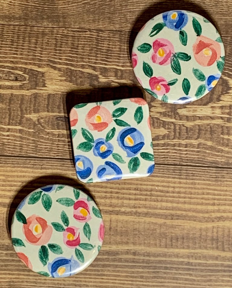 Circle and Square floral metal and mylar magnets