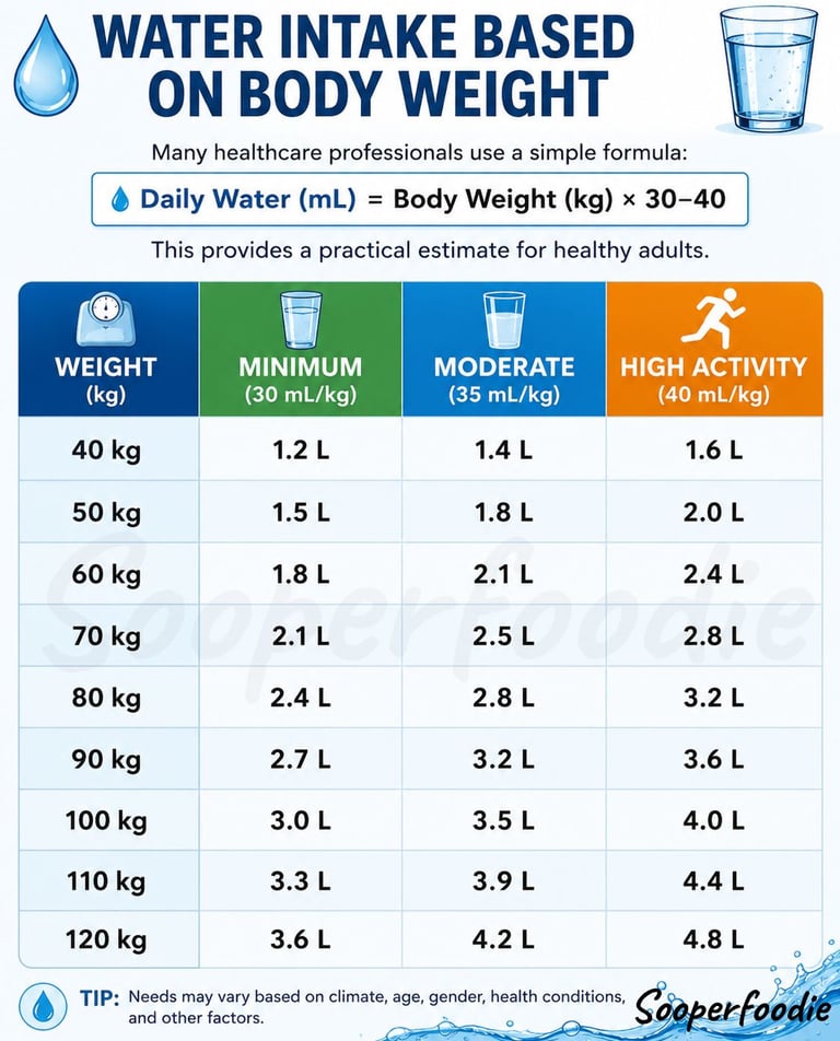 Daily water required by body weight