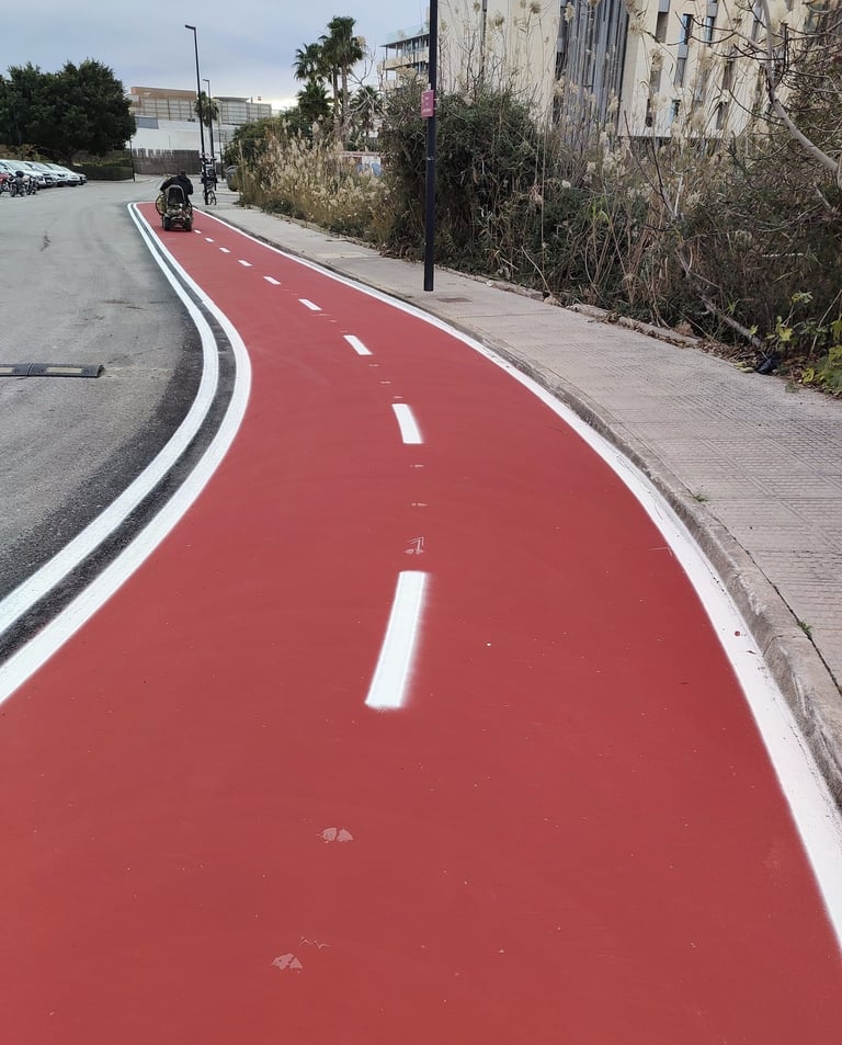 Delimitación de carril bici con señalización horizontal y vertical