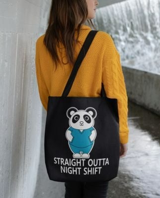 women sling night shift nurse panda tote bag