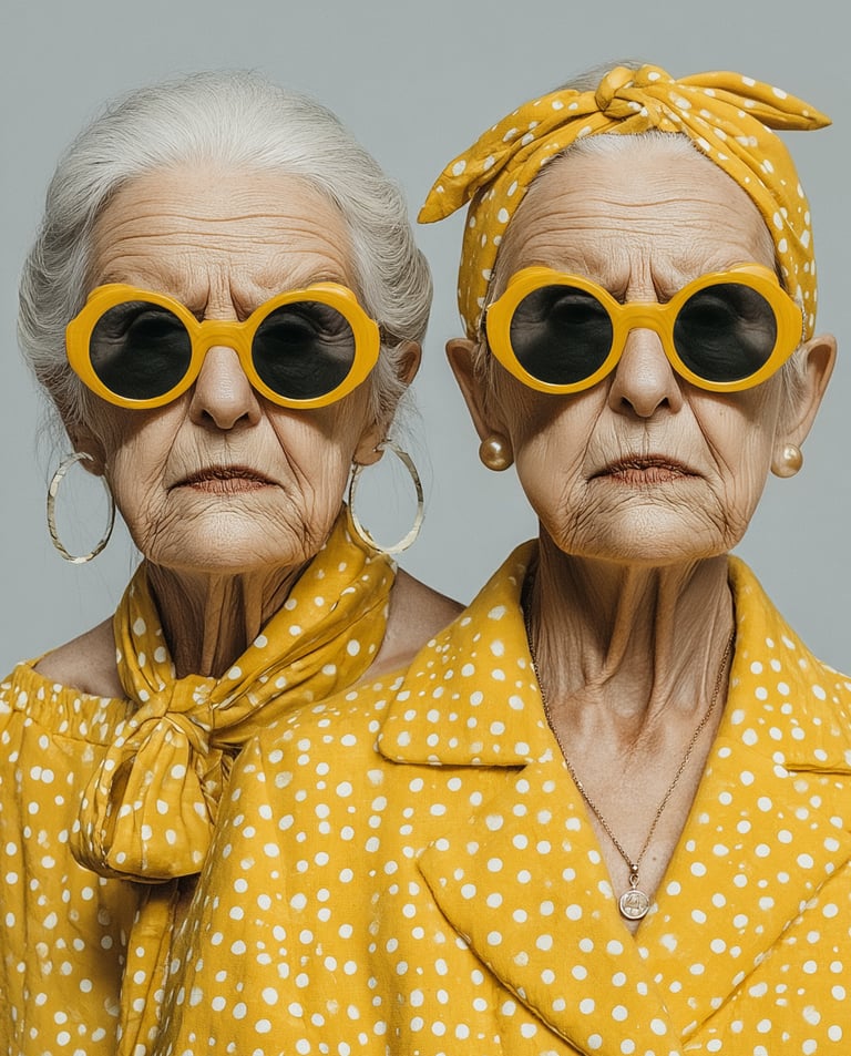 Bold elderly women in yellow – breaking norms, just like rebellious marketing.