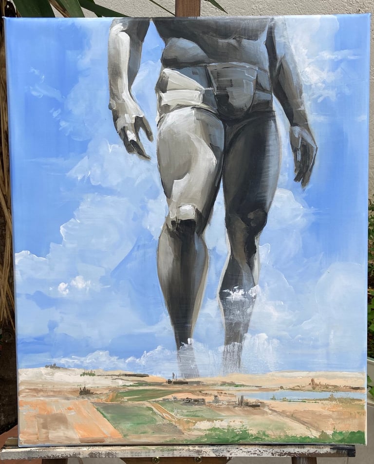 Retrato figurativo al óleo sobre lienzo, con pinceladas sueltas y expresivas que capturan emociones 