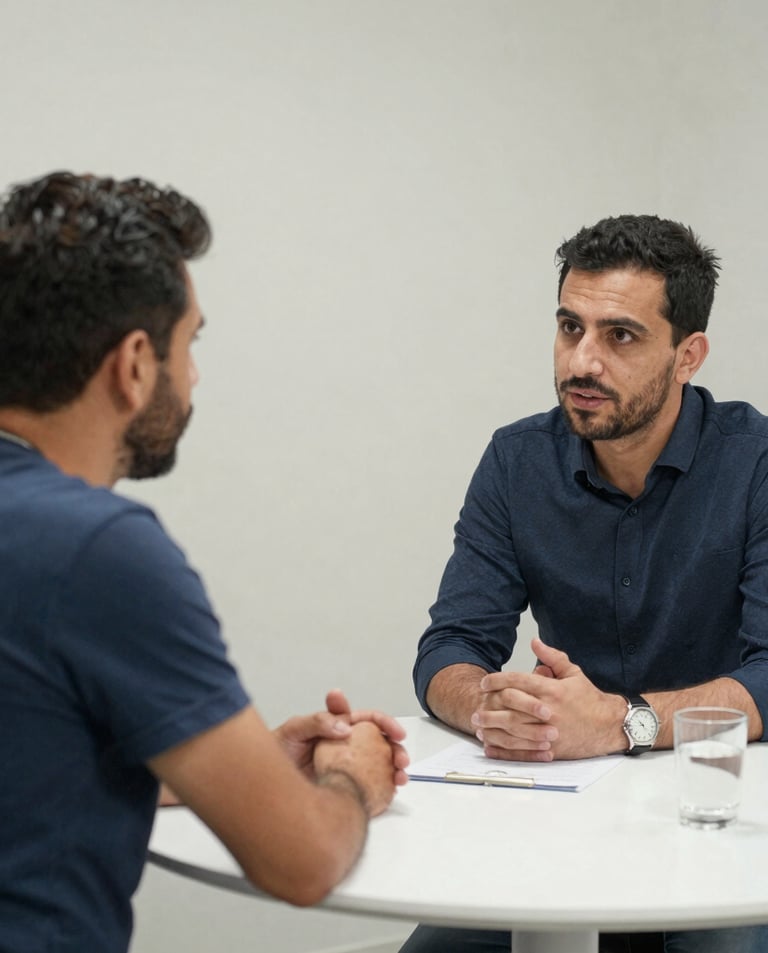 A warm, inviting photo of Bekir Köksal and his two assistants in a serene, softly lit consultation room.