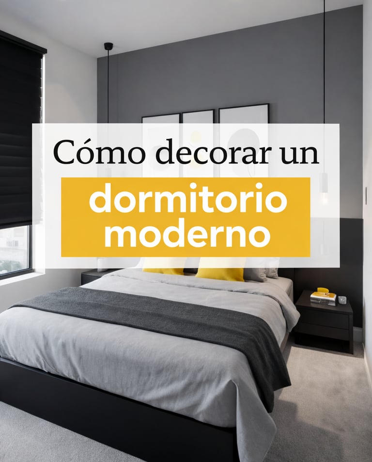 dormitorio moderno minimalista decorado en tonos grises y amarillos