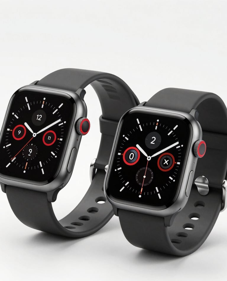 A stylish digital watch glowing softly against a dark background.