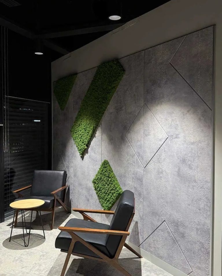 Acoustic wall panels reducing noise in open office space