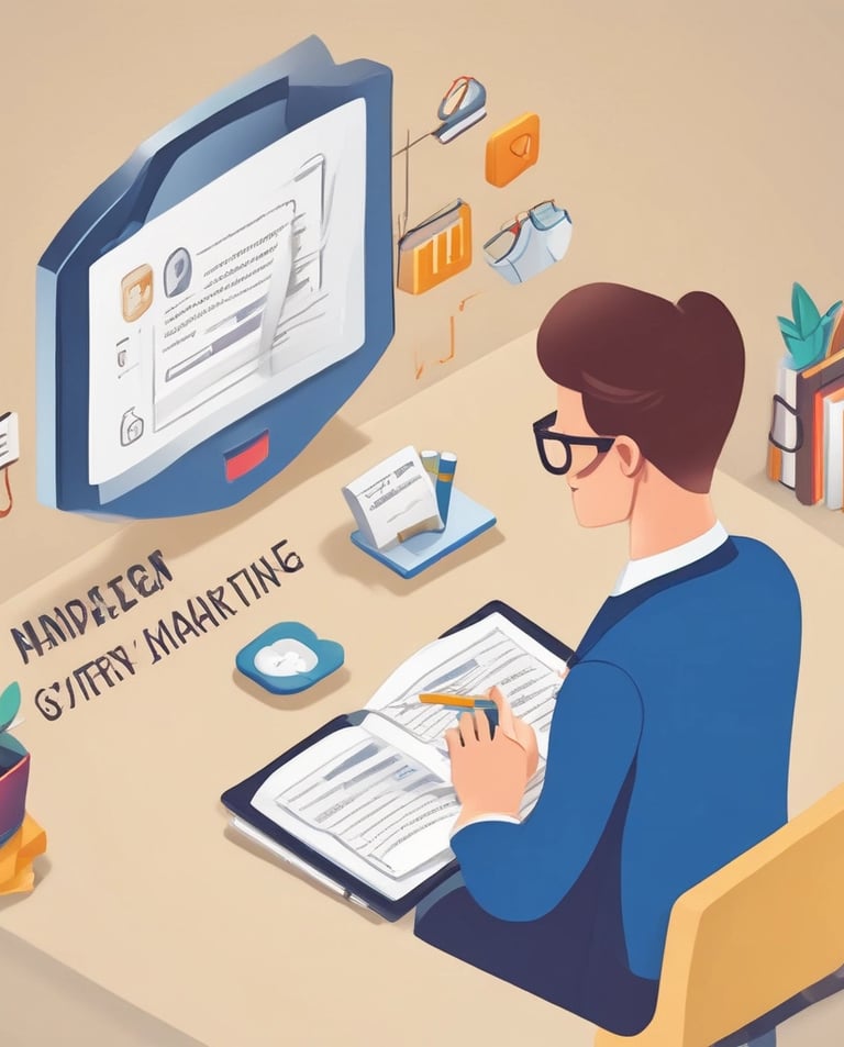 A creative workspace showing a tablet with an online course video playing.