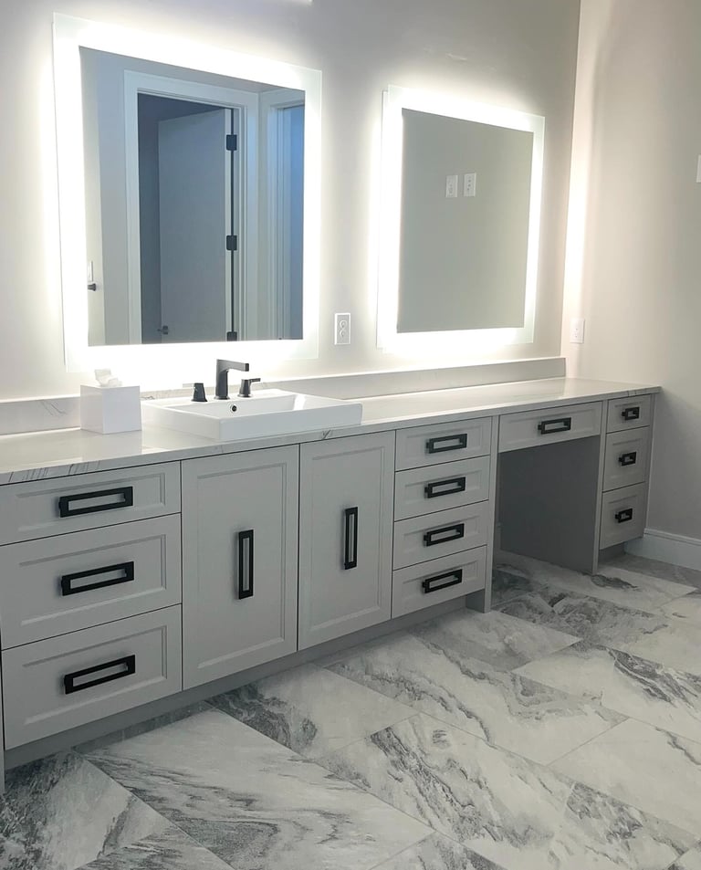 Clear counters in organized bathroom in Dallas, Tx