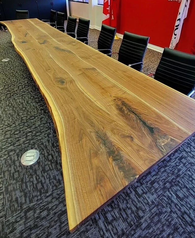 20ft x 4ft solid maple boardroom table custom built for Canadore College — side view