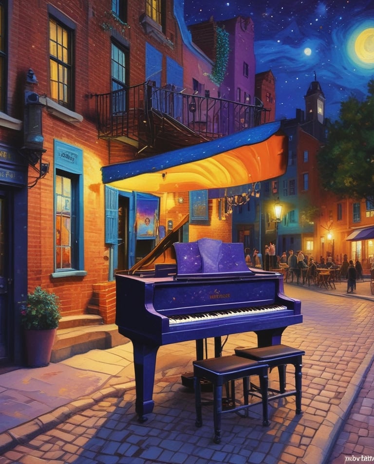 A cozy home studio with a guitar resting against a chair, soft warm lighting highlighting scattered sheet music.