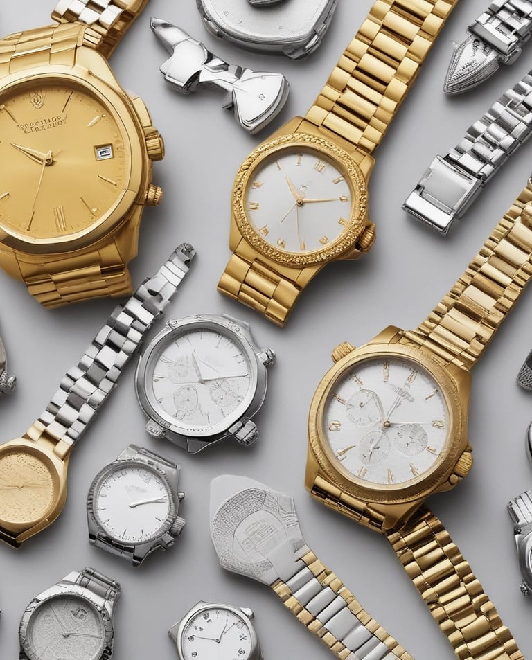 Display of elegant watch straps in various materials and colors