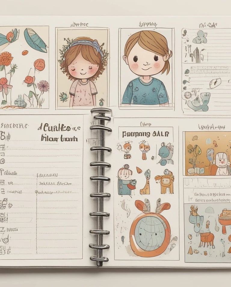 A minimalist flat lay of digital planners and charts designed for families managing TEA and TDAH.