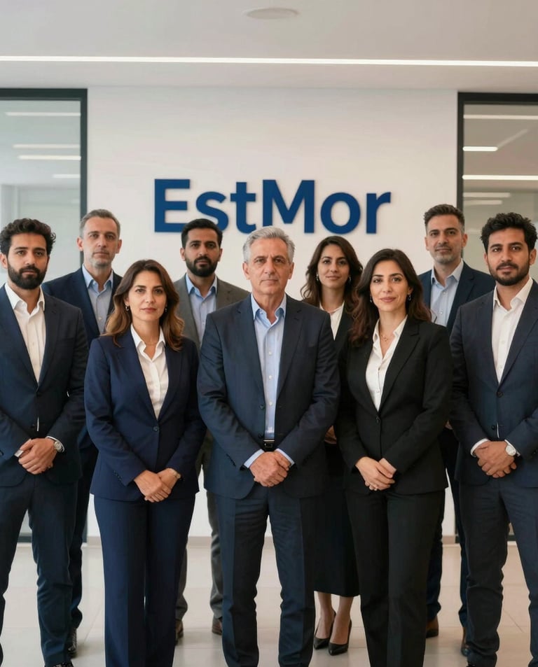 Professional real estate agent showing land documents to clients in a modern office.