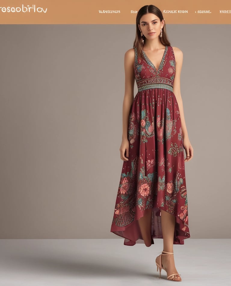 A model wearing a vibrant dress walking confidently in a sunlit street.