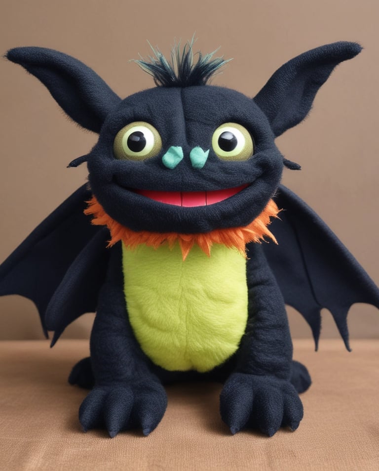 A whimsical, handmade puppet mid-performance with expressive features.