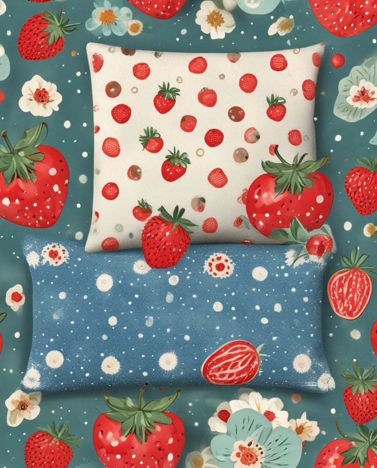 fruits with playful patterns on a neutral background.