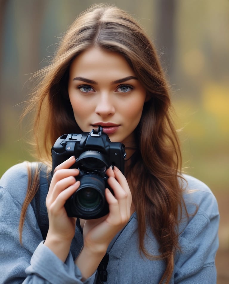 A candid photo of a photographer gently adjusting camera settings while capturing a golden hour family portrait outdoors.