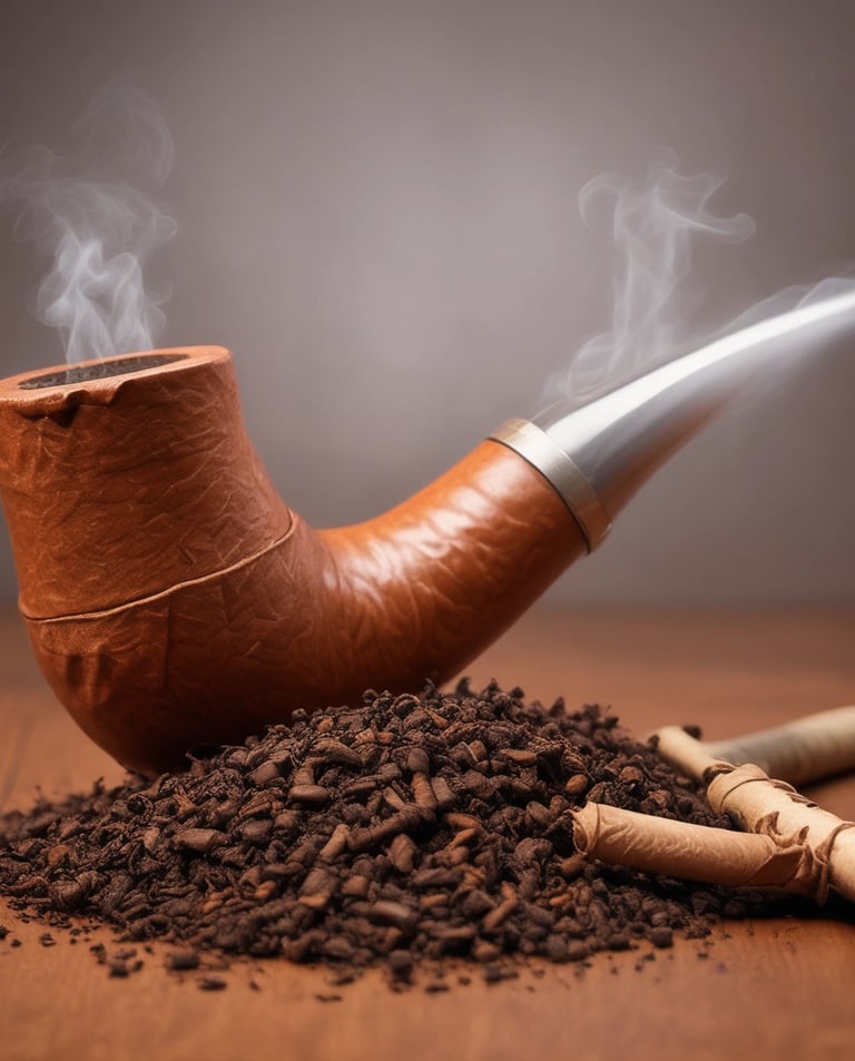 Pipa con humo y tabaco alrededor