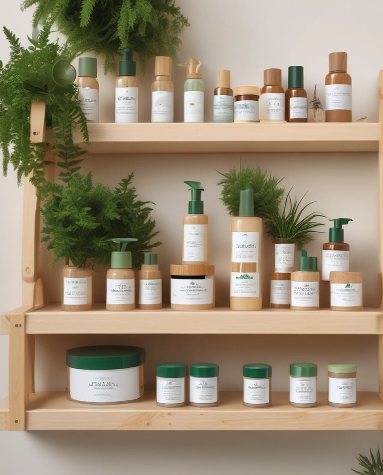 A steaming cup of herbal tea placed next to fresh herbs on a rustic table.