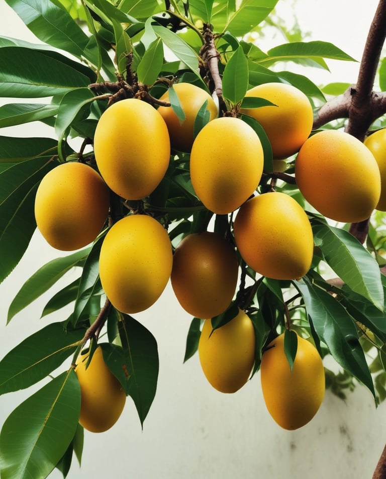 a bunch of green fruit hanging from a tree