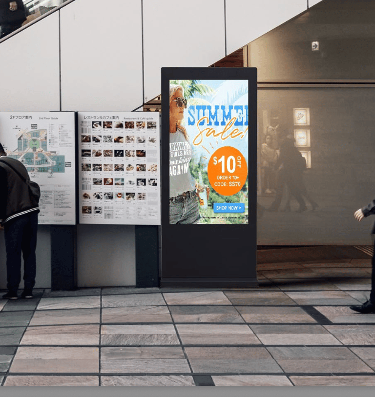 Rugged outdoor freestanding kiosk with 3000 nits sunlight-readable display and IP-rated weatherproof