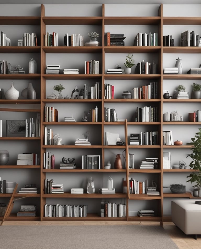 a living room with a ladder ladder and a ladder