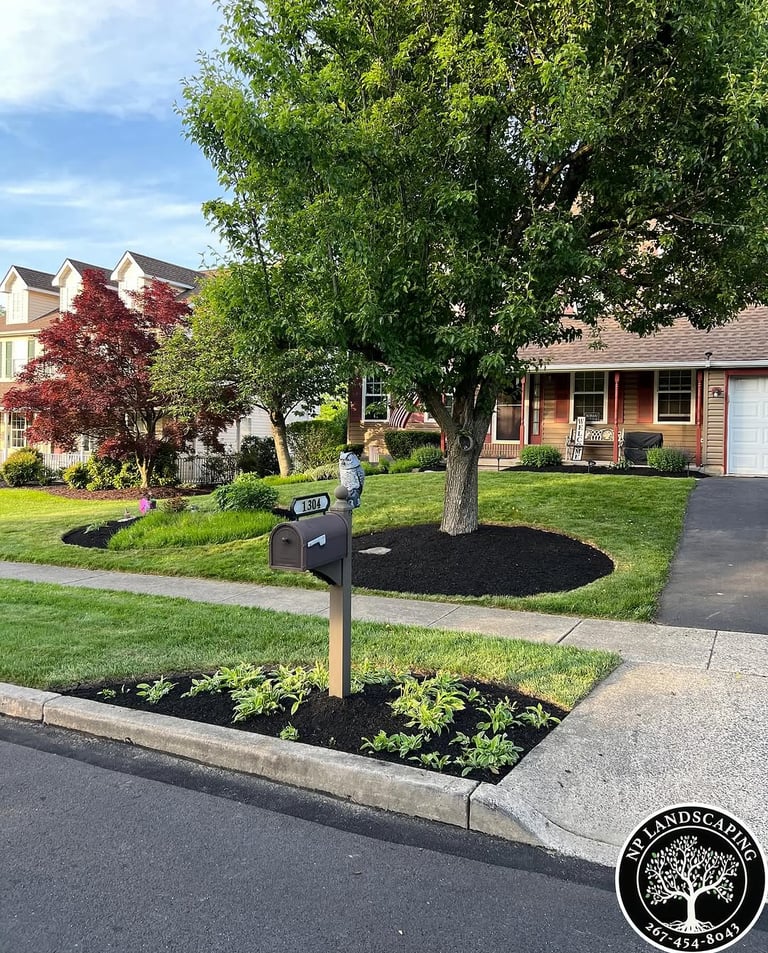 excellent landscaping and hardscaping of grass, stones and trees by NP Landscaping