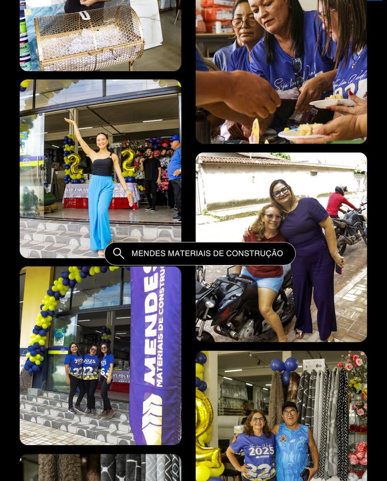 uma colagem de fotos de eventos na mendes materiais de construção