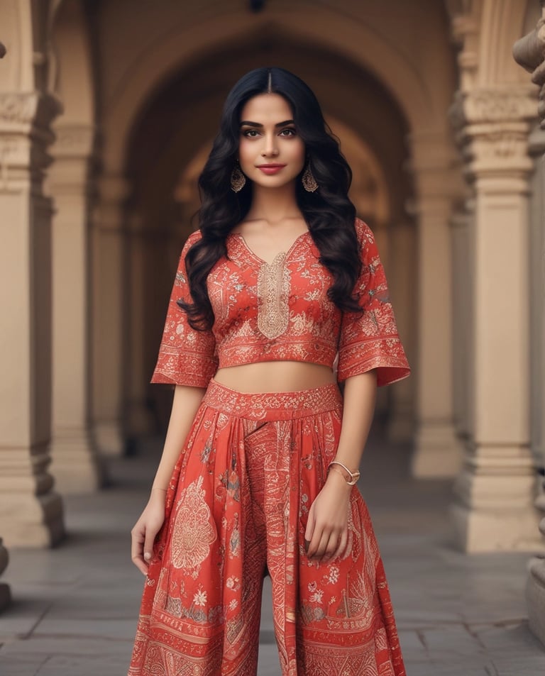 A cozy nightwear set laid out on a bed.