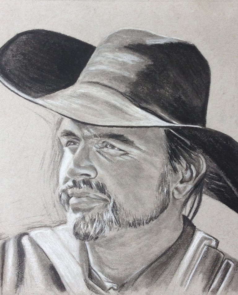 original hand drawn pencil portrait custom man in hat