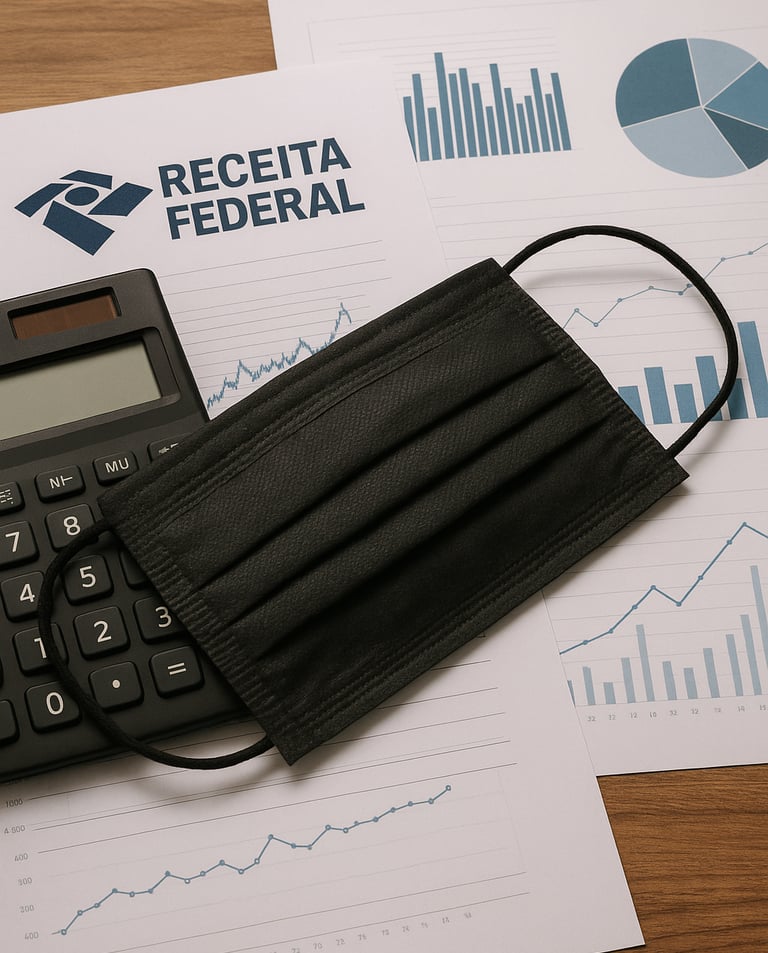 Calculadora-documentos-fiscais-símbolo-Receita-Federal-gráficos-financeiros-máscara-privacidade-sobr