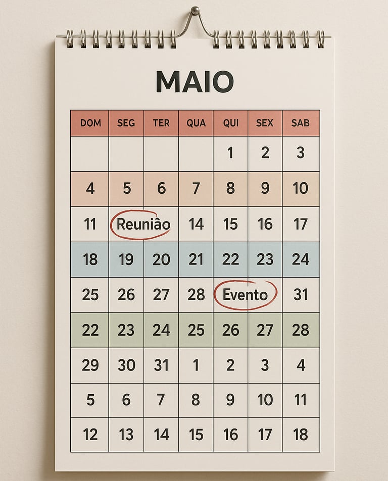 Calendário-parede-30-dias-destacados-cada-semana-cor-diferentes-circulados-sugerindo-plano-ação