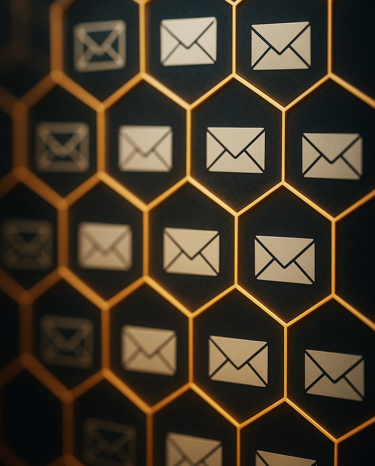 Colmeia -digital-moderna-hexágonos-representando-newsletters-interconectadas