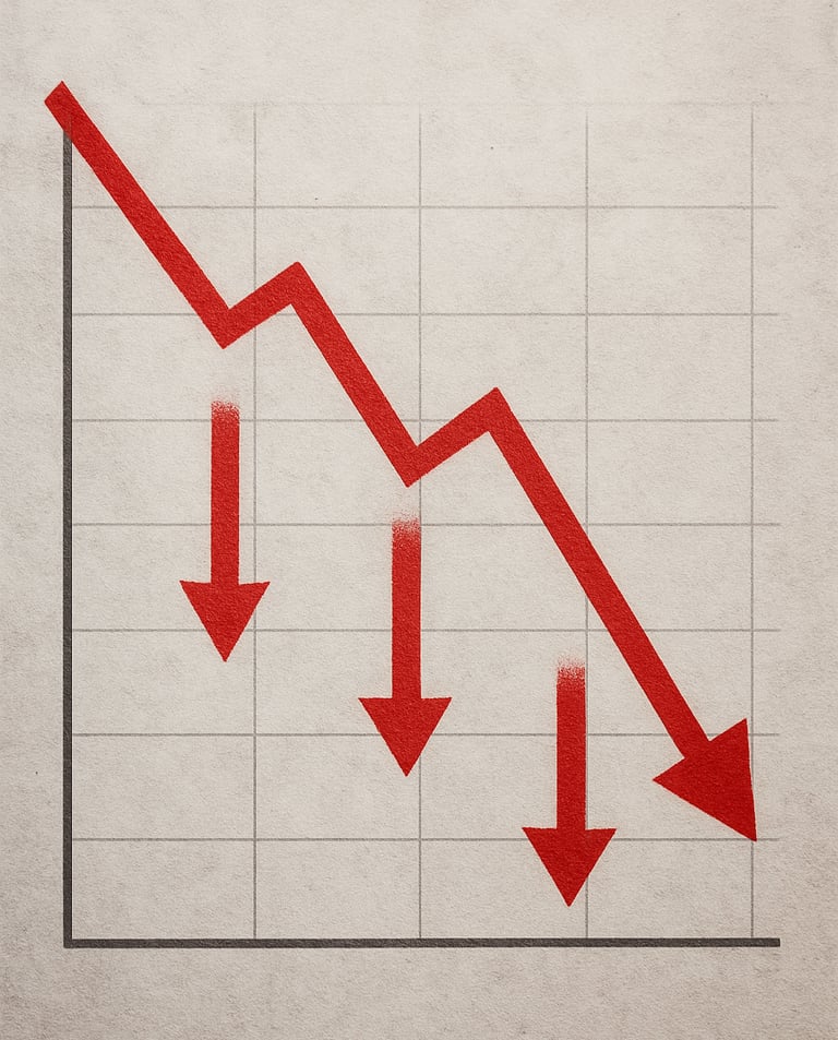 Gráfico-queda-abrupta-setas-vermelhas-apontando-baixo