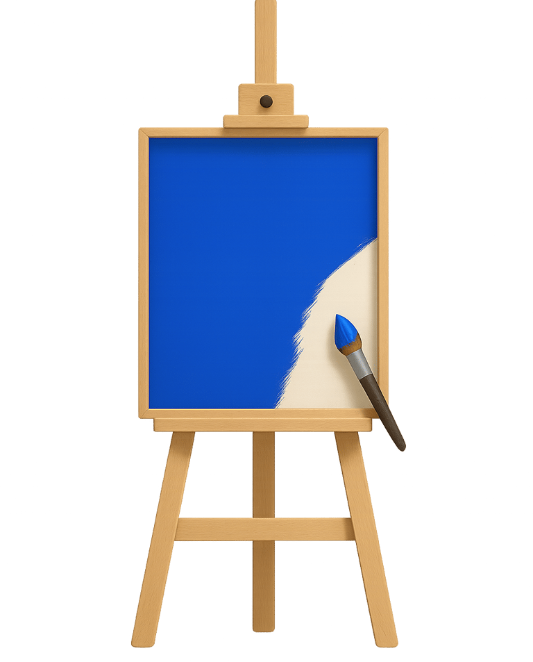 a painting easel with a paintbrush and brush