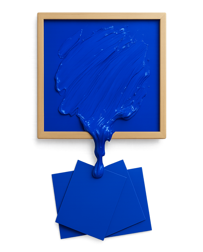 a blue painting of a tree with a blue background