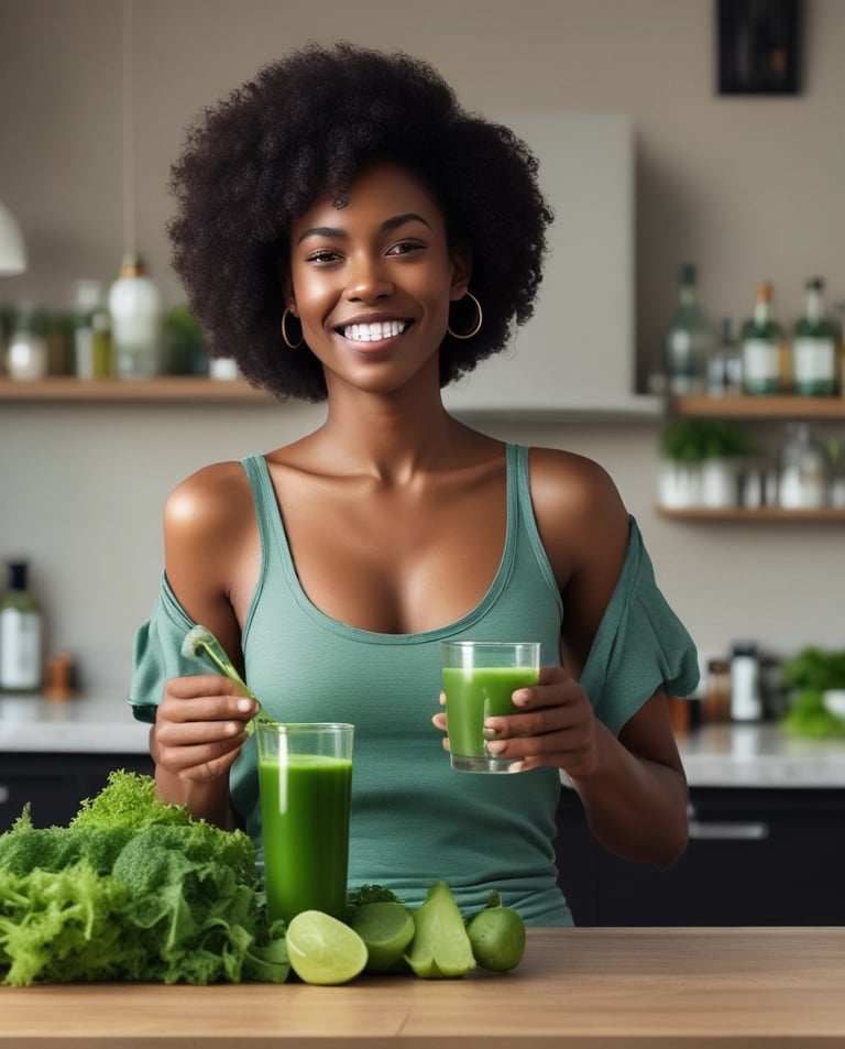 A clean, minimalistic layout showing a healthy meal prep with fresh vegetables and fruits.