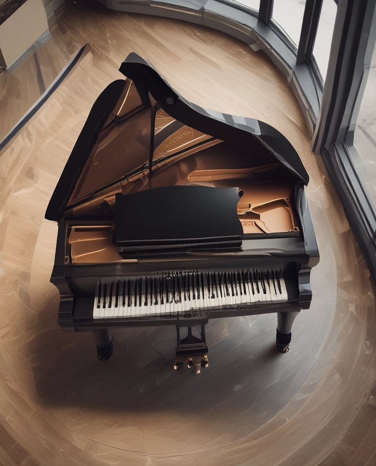 A close-up of hands playing a drum set in a warmly lit studio.