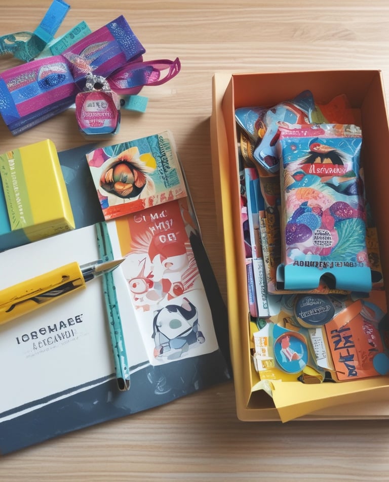 Bright promotional banners and business cards displayed at a local event booth.